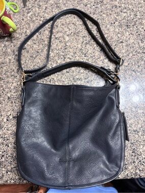 Montana West Black Leather Shoulder Bag with Gold Hardware